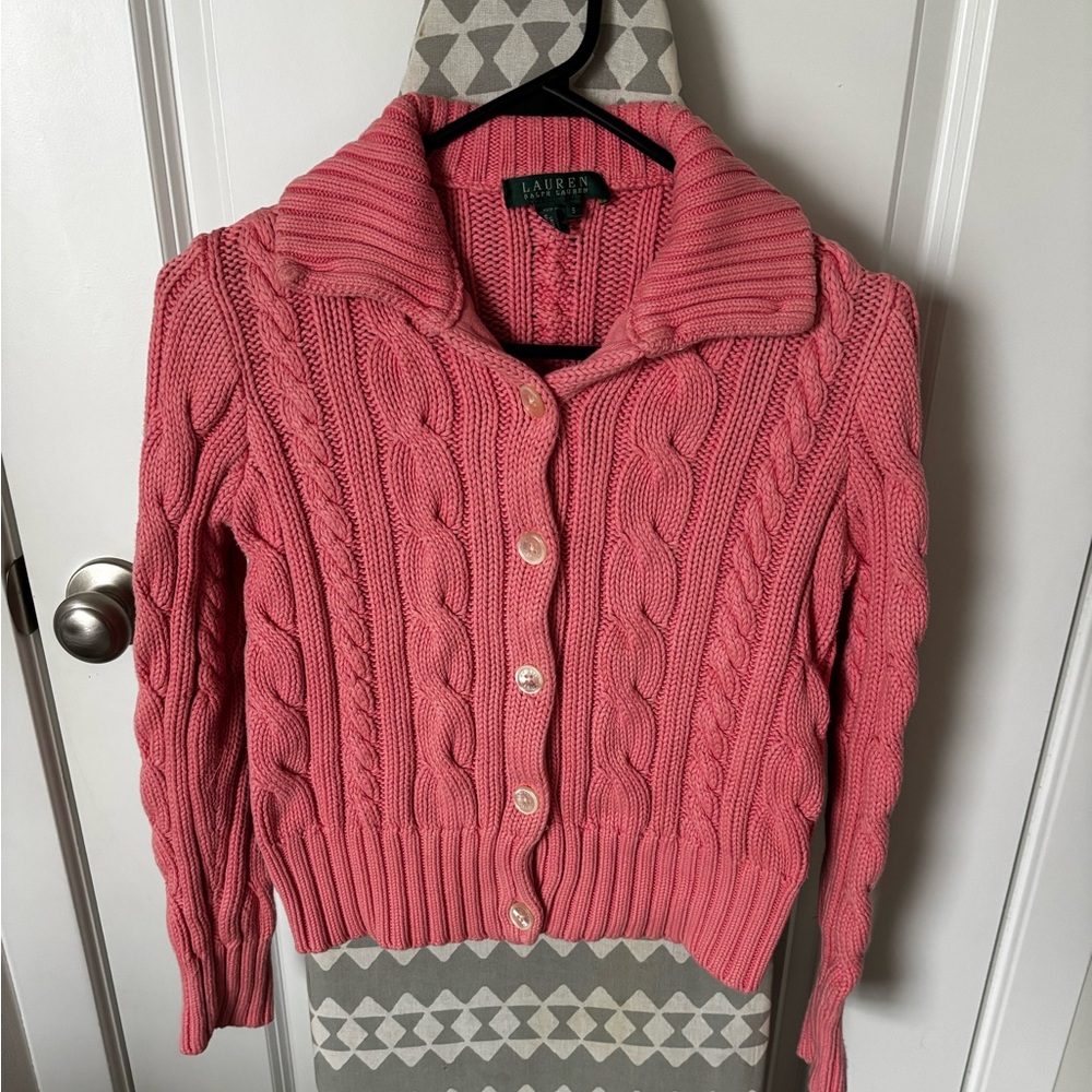Ralph Lauren Coral Cable Knit Cardigan